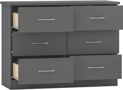 Nevada 6 Drawer Chest - 3D Effect Grey