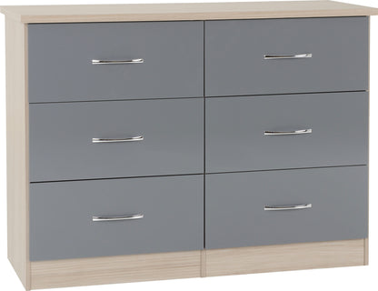 Nevada 6 Drawer Chest - Grey Gloss/Light Oak Effect Veneer