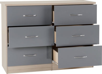 Nevada 6 Drawer Chest - Grey Gloss/Light Oak Effect Veneer