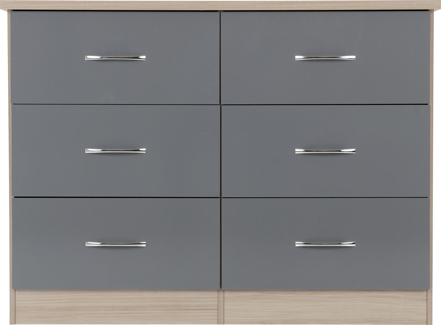 Nevada 6 Drawer Chest - Grey Gloss/Light Oak Effect Veneer