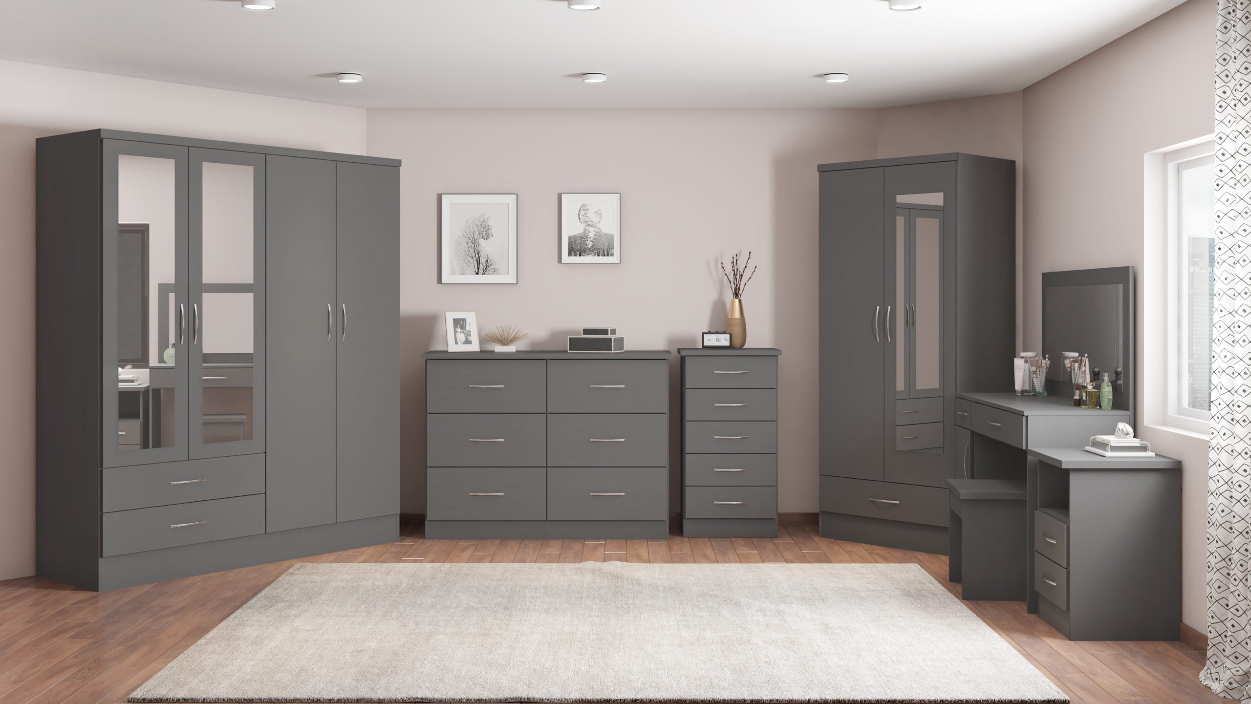 Nevada 3 Door 2 Drawer Wardrobe - 3D Effect Grey