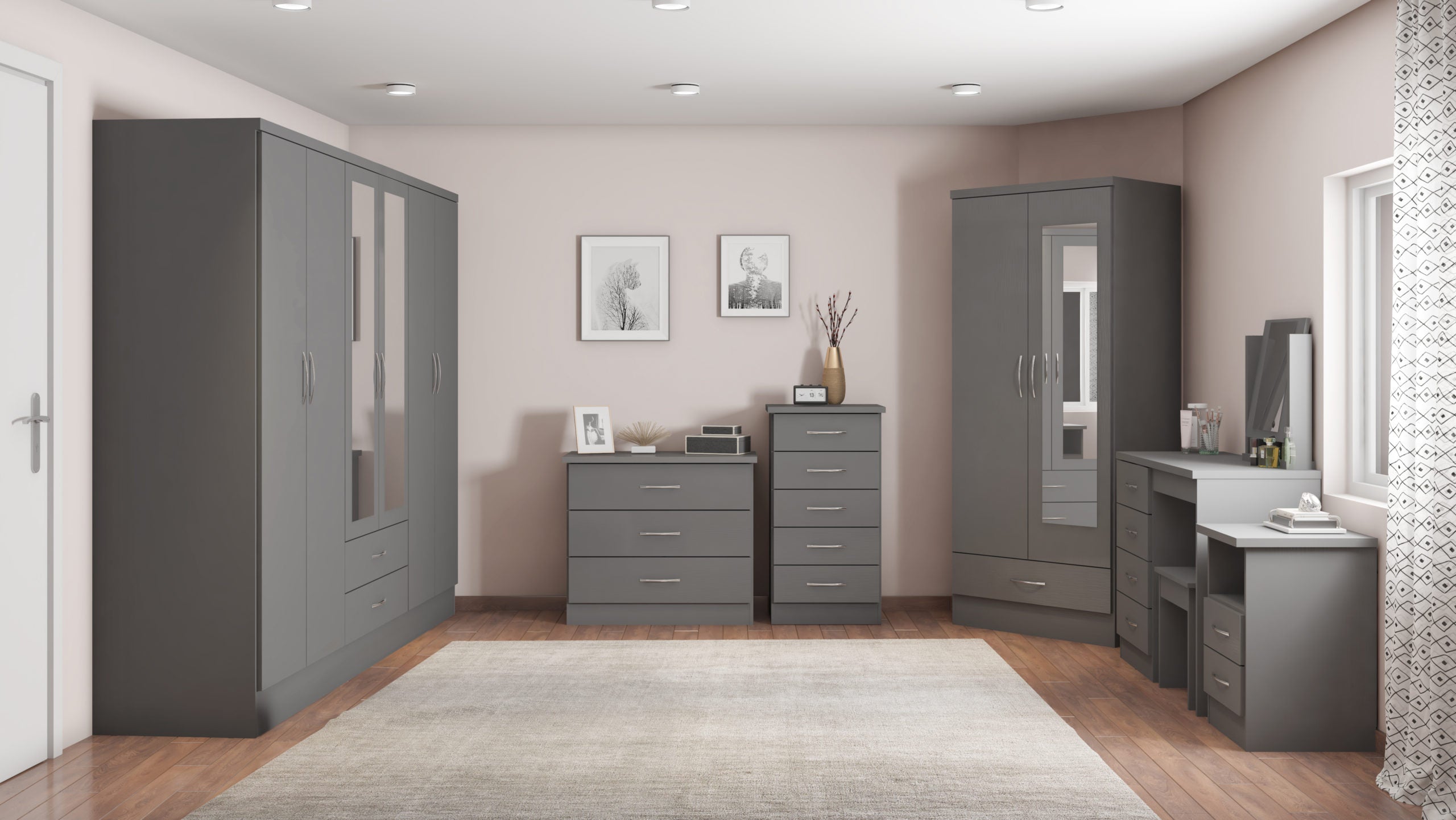 Nevada 6 Door 2 Drawer Wardrobe - 3D Effect Grey