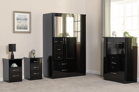 Nevada 3 Drawer Bedside - Black Gloss