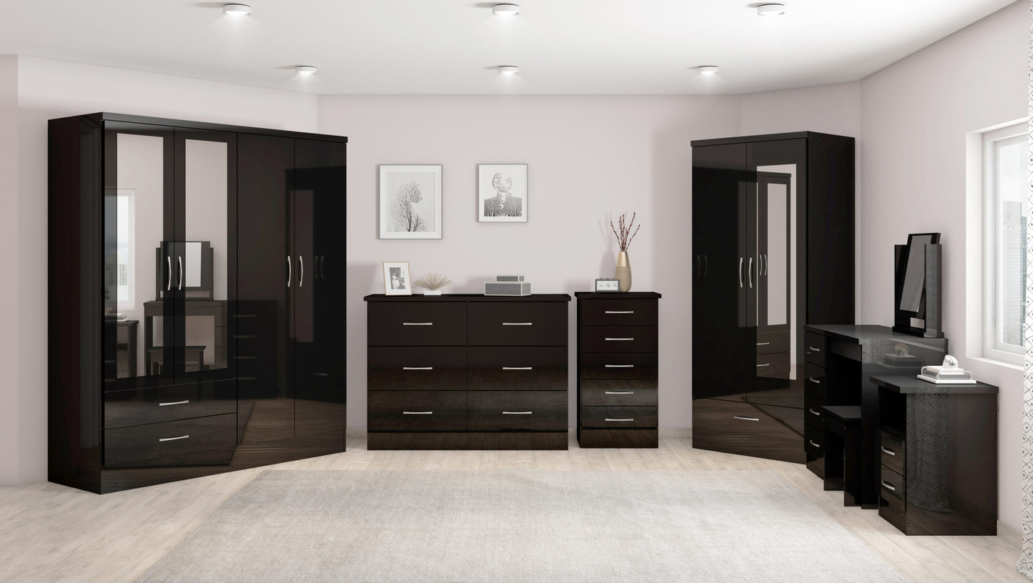 Nevada 4 Door 2 Drawer Wardrobe - Black Gloss