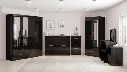 Nevada 4 Door 2 Drawer Wardrobe - Black Gloss