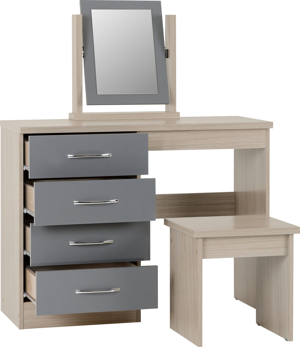 Nevada Dressing Table Set - Grey Gloss/Light Oak Effect Veneer
