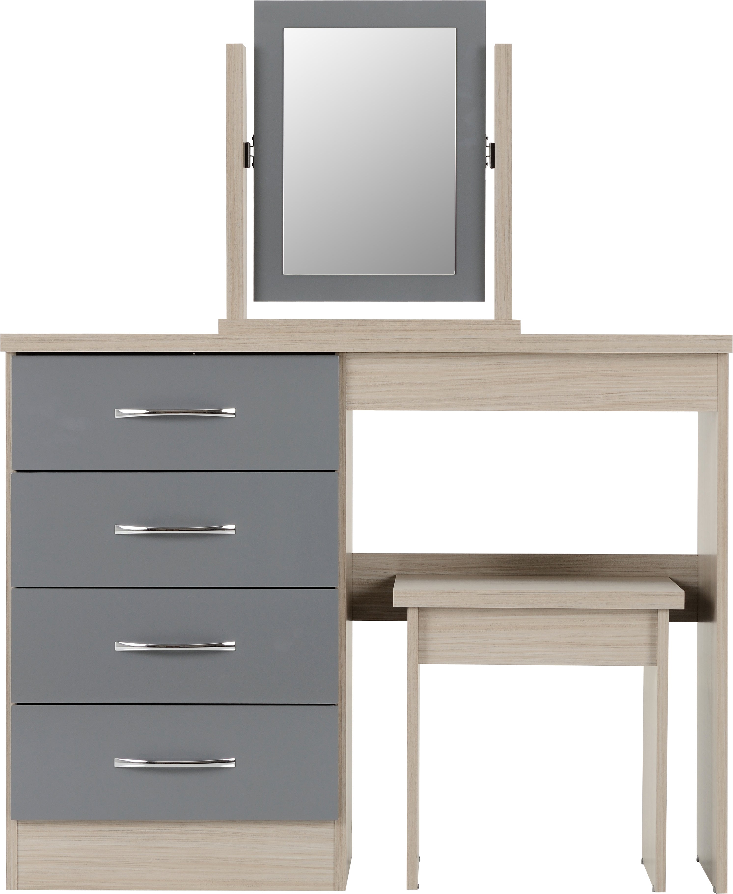 Nevada Dressing Table Set - Grey Gloss/Light Oak Effect Veneer