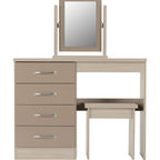 Nevada Dressing Table Set - Oyster Gloss/Light Oak Effect Veneer