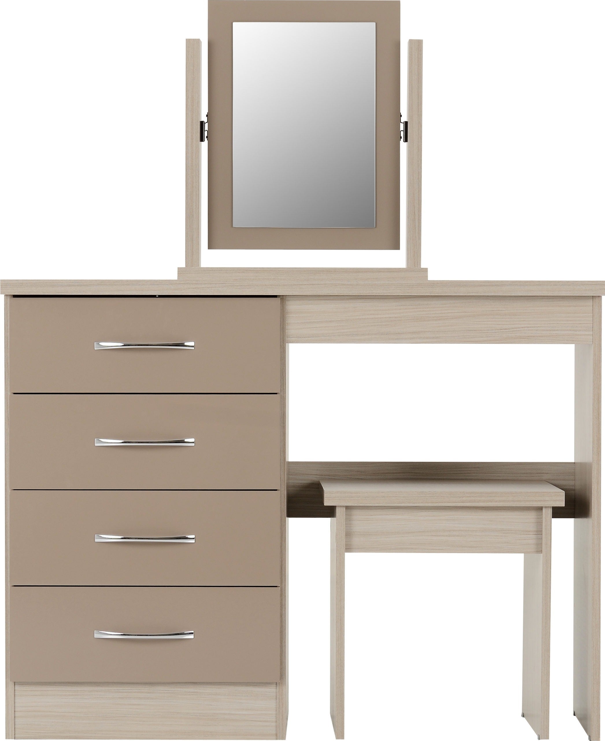 Nevada Dressing Table Set - Oyster Gloss/Light Oak Effect Veneer