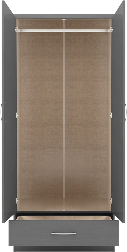 Nevada Mirrored 2 Door Wardrobe - 3D Effect Grey
