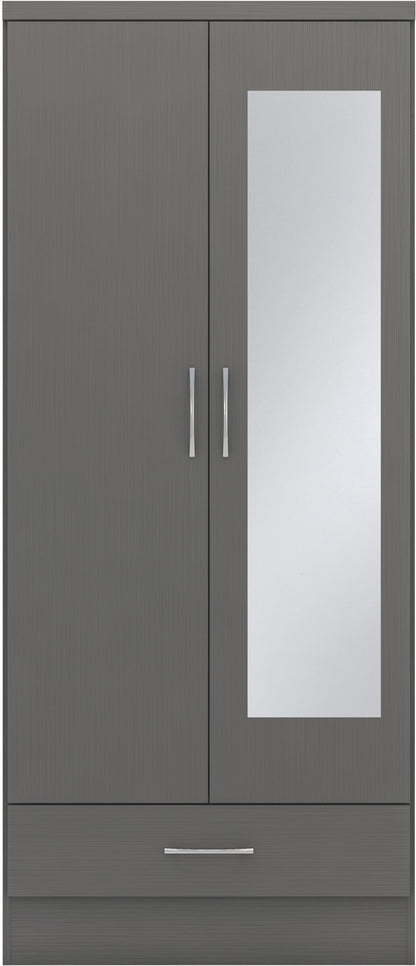 Nevada Mirrored 2 Door Wardrobe - 3D Effect Grey