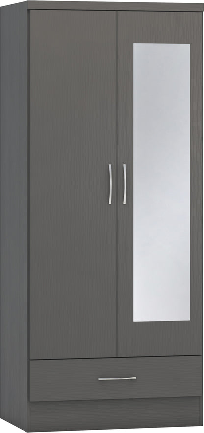Nevada Mirrored 2 Door Wardrobe - 3D Effect Grey