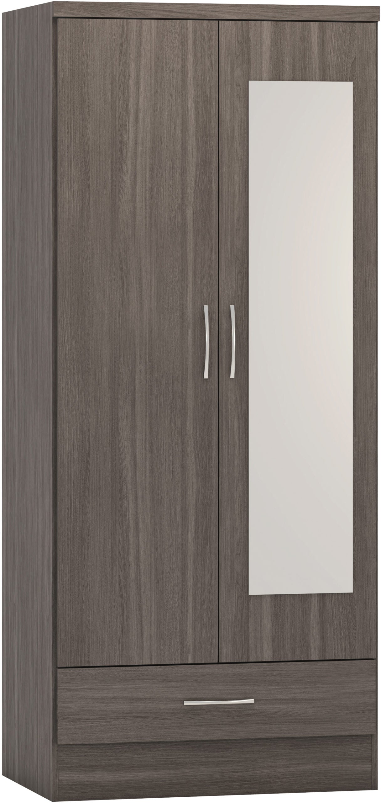 Nevada Mirrored 2 Door Wardrobe - Black Wood Grain