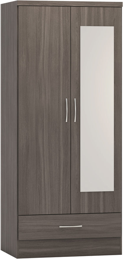 Nevada Mirrored 2 Door Wardrobe - Black Wood Grain