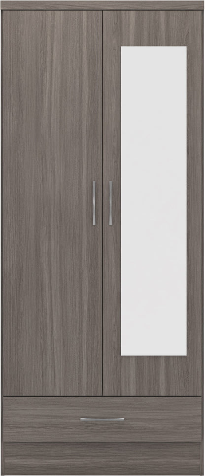 Nevada Mirrored 2 Door Wardrobe - Black Wood Grain