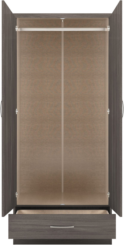Nevada Mirrored 2 Door Wardrobe - Black Wood Grain