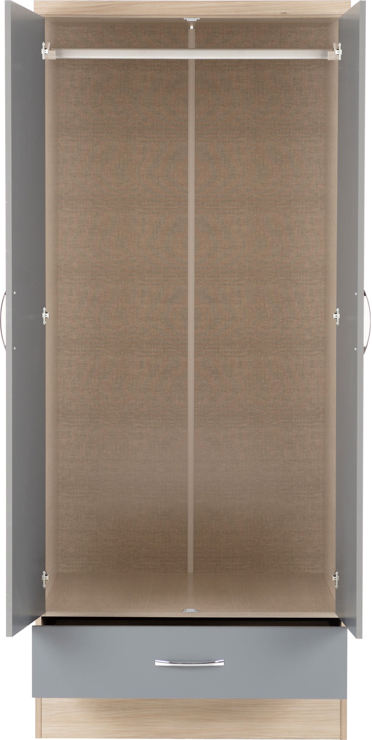Nevada Mirrored 2 Door Wardrobe - Grey Gloss/Light Oak Effect Veneer