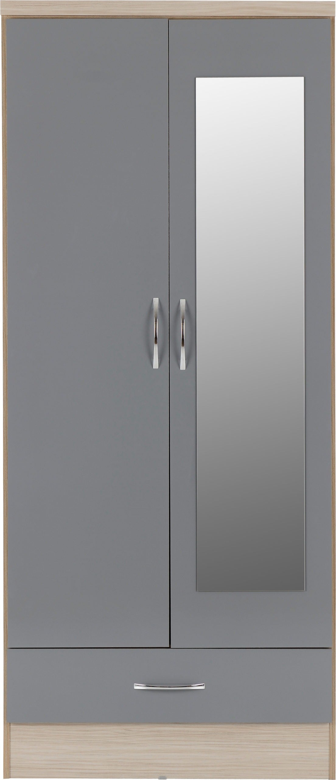 Nevada Mirrored 2 Door Wardrobe - Grey Gloss/Light Oak Effect Veneer