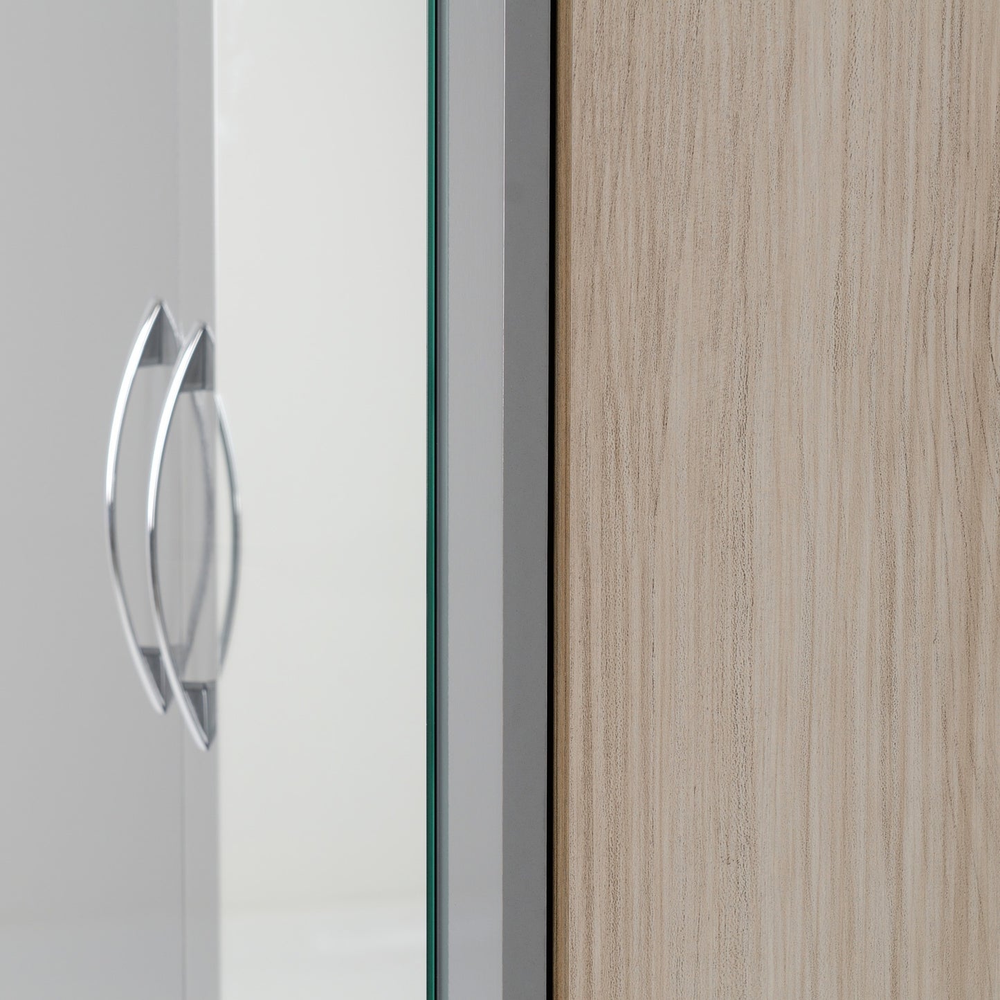 Nevada Mirrored 2 Door Wardrobe - Grey Gloss/Light Oak Effect Veneer