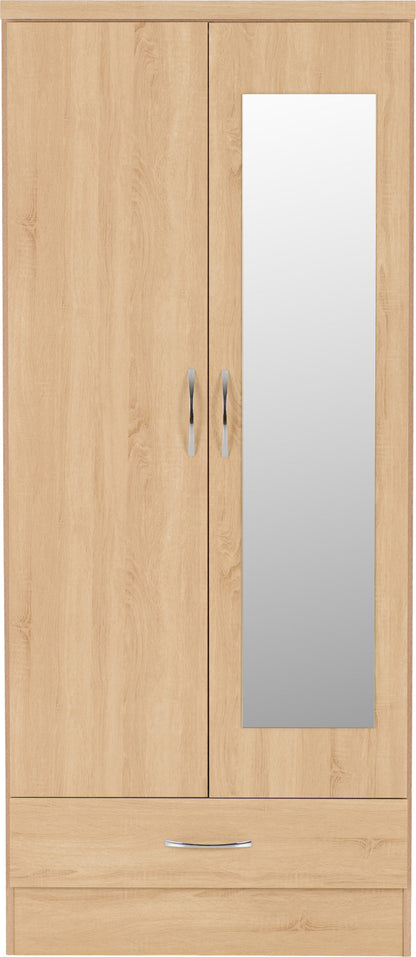 Nevada Mirrored 2 Door Wardrobe - Sonoma Oak Effect