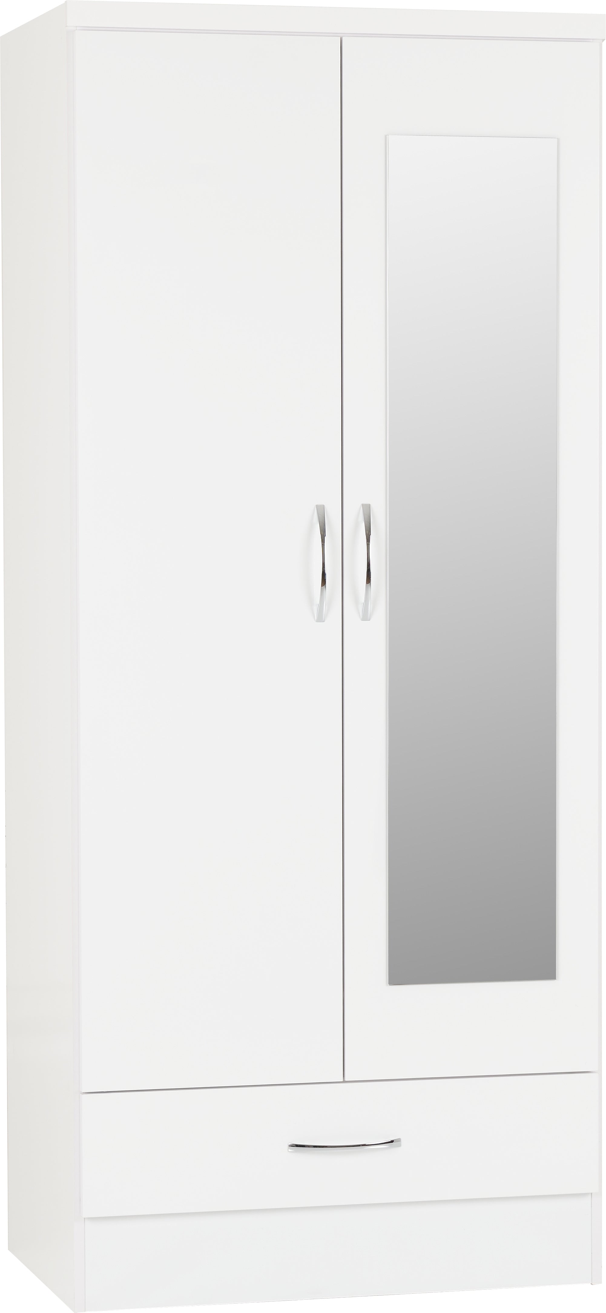 Nevada Mirrored 2 Door Wardrobe - White Gloss