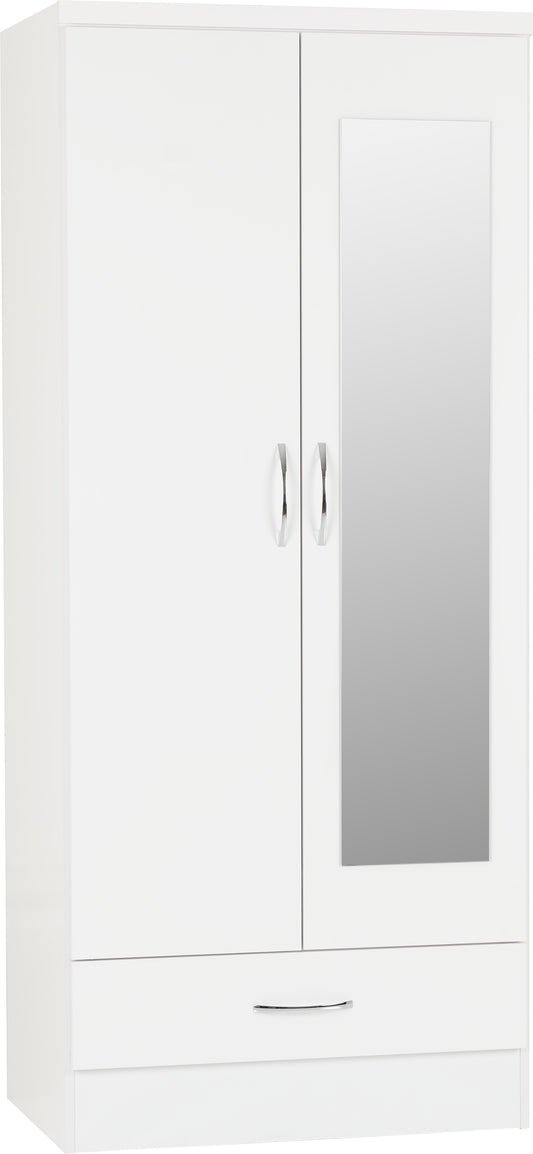 Nevada Mirrored 2 Door Wardrobe - White Gloss