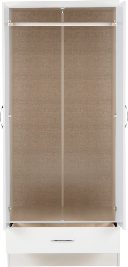Nevada Mirrored 2 Door Wardrobe - White Gloss