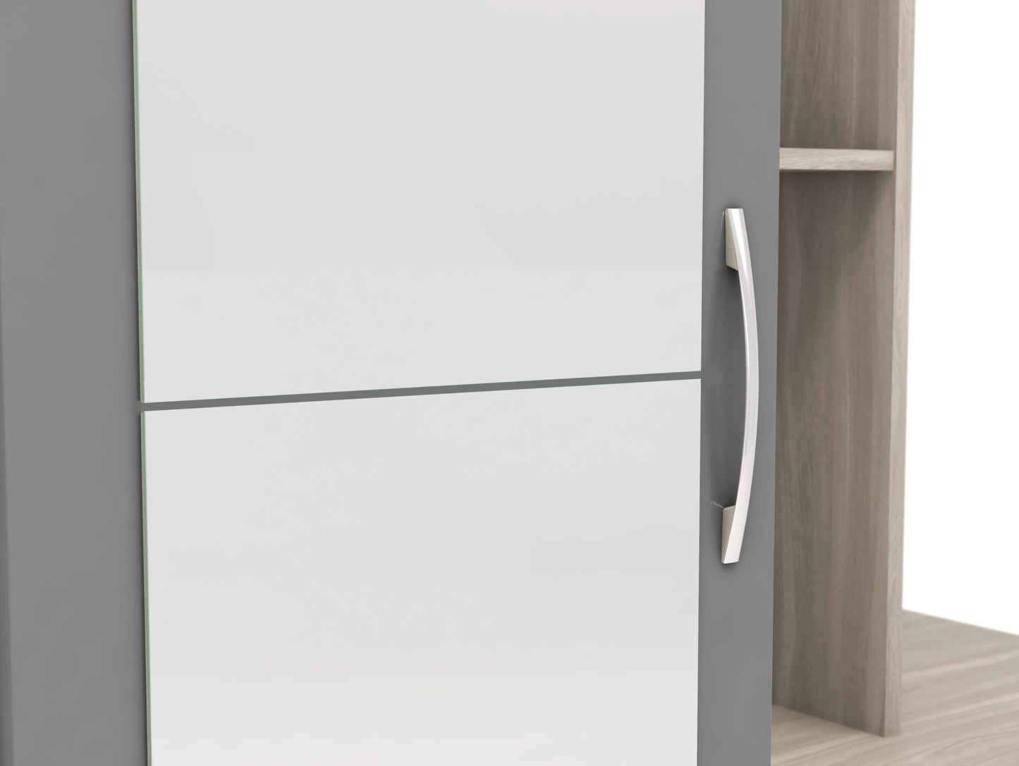 Nevada Mirrored Open Shelf Wardrobe - Grey Gloss/Light Oak Effect Veneer
