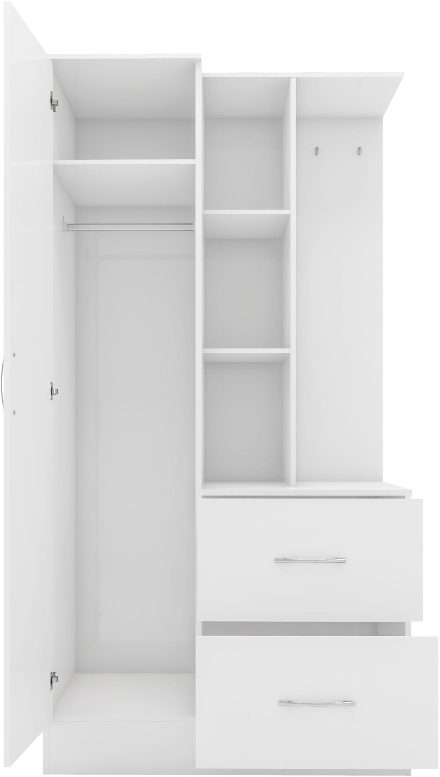 Nevada Mirrored Open Shelf Wardrobe - White Gloss