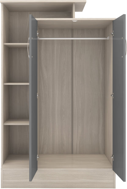 Nevada Petite Open Shelf Wardrobe - Grey Gloss/Light Oak Effect Veneer