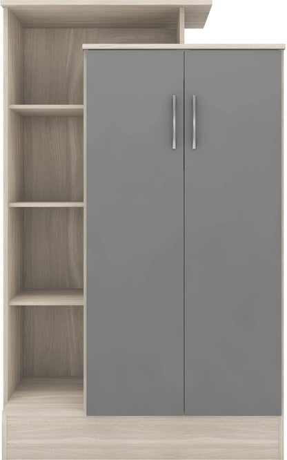Nevada Petite Open Shelf Wardrobe - Grey Gloss/Light Oak Effect Veneer