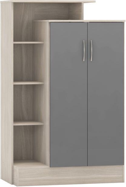 Nevada Petite Open Shelf Wardrobe - Grey Gloss/Light Oak Effect Veneer