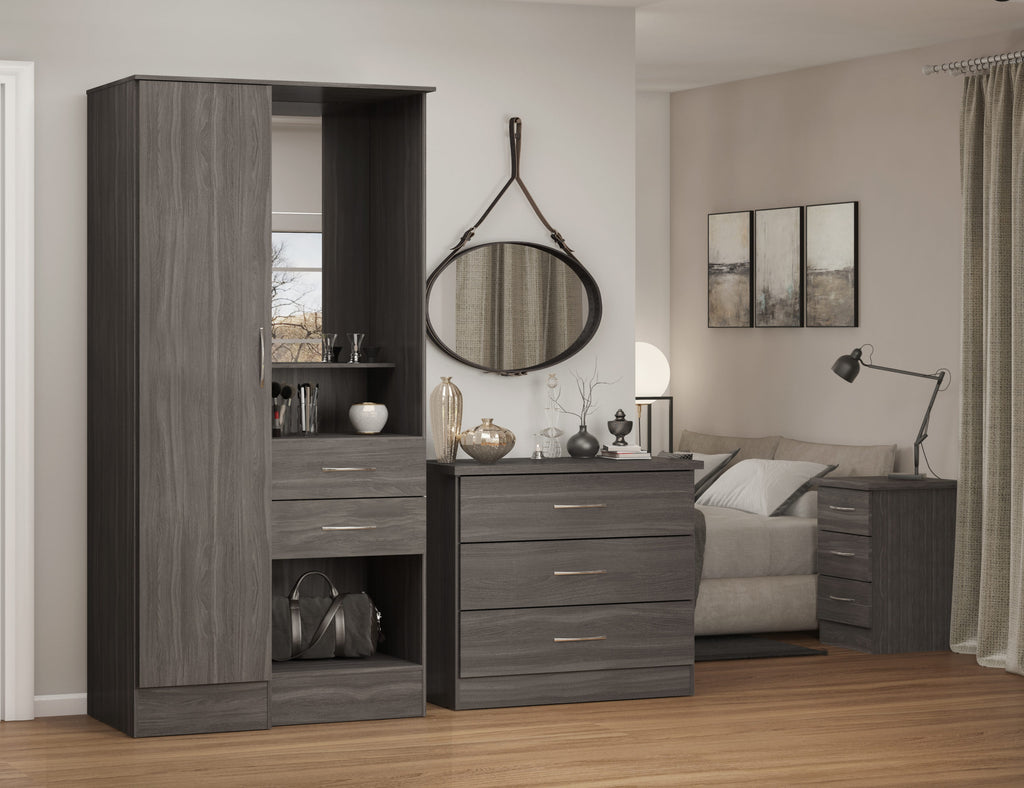 Nevada Vanity 1 Door Wardrobe - Black Wood Grain