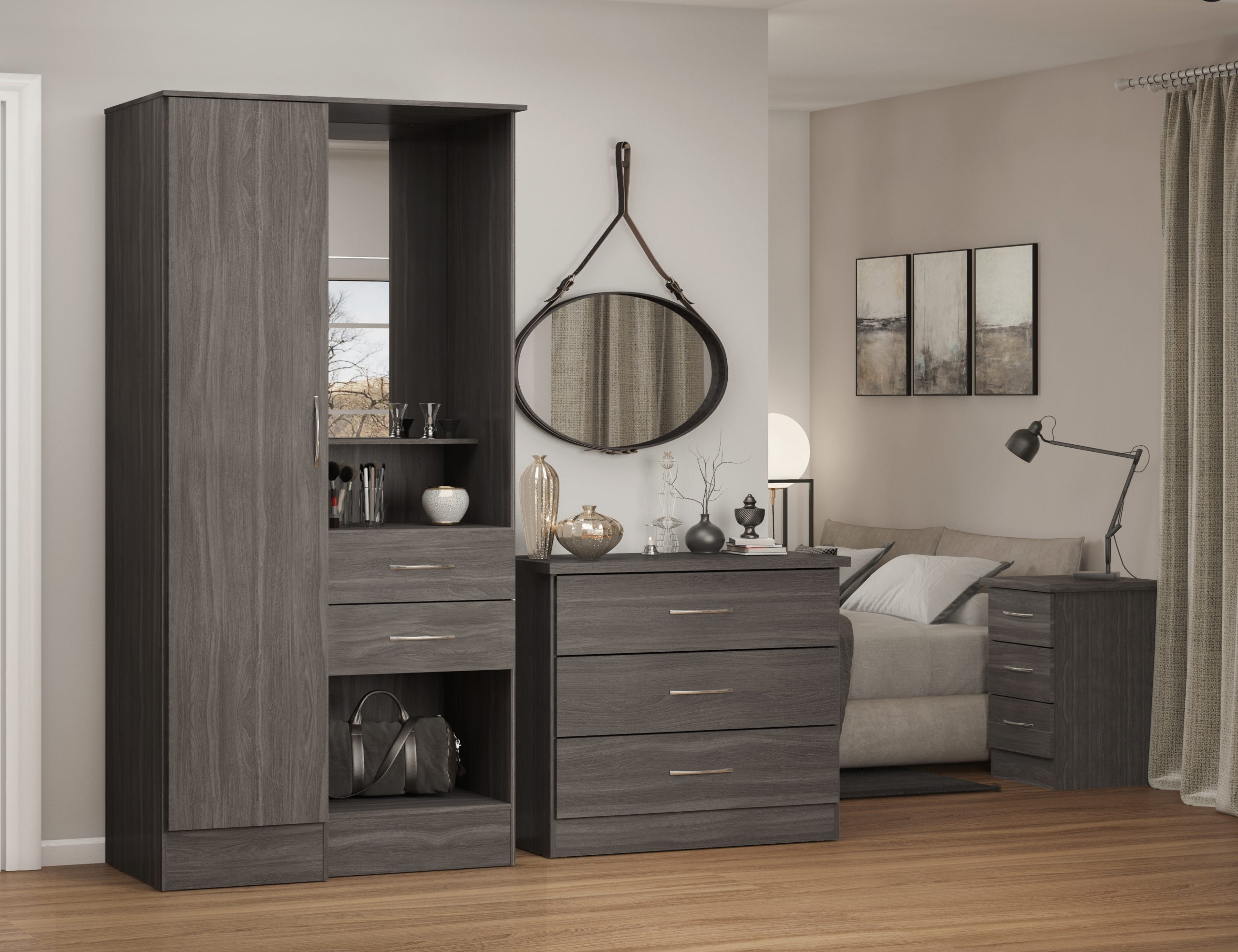 Nevada Vanity 1 Door Wardrobe - Black Wood Grain