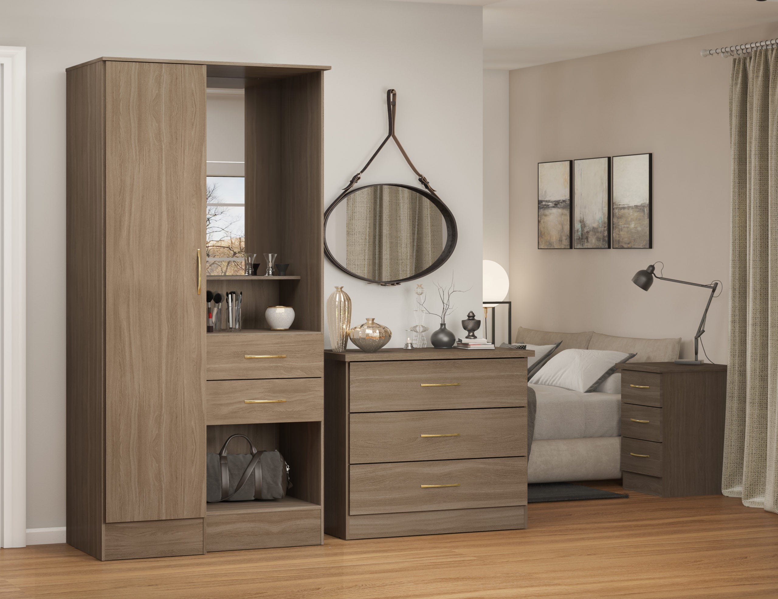Nevada Vanity 1 Door Wardrobe - Rustic Oak Effect