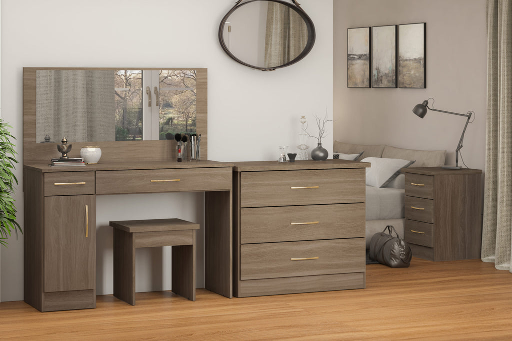 Nevada Vanity/Dressing Table Set - Rustic Oak Effect