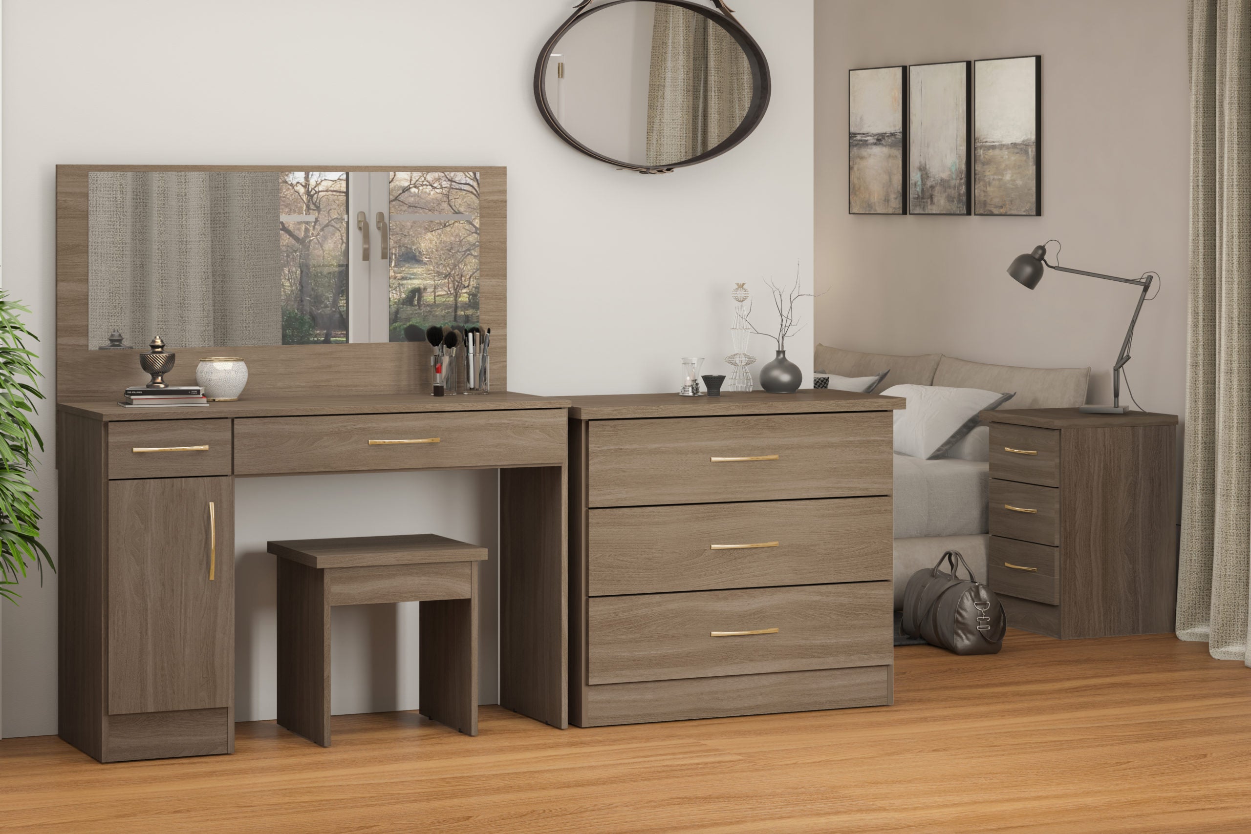 Nevada Vanity/Dressing Table Set - Rustic Oak Effect