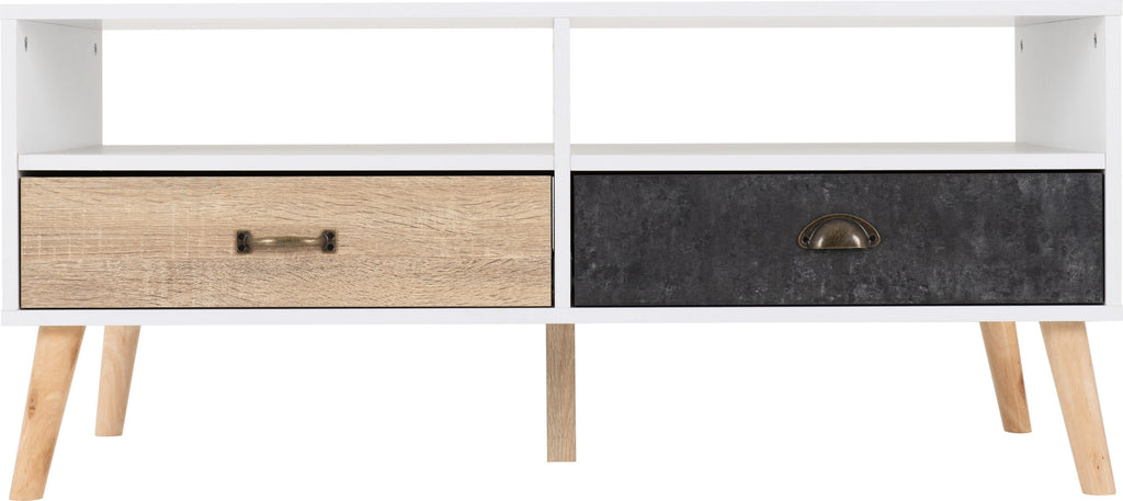 Nordic 2 Drawer Coffee Table - White/Distressed Effect