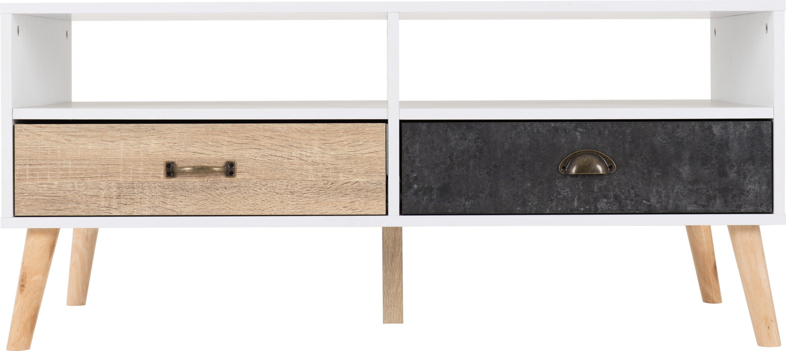 Nordic 2 Drawer Coffee Table - White/Distressed Effect