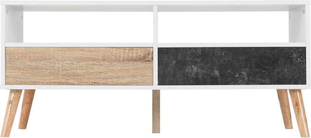 Nordic 2 Drawer Coffee Table - White/Distressed Effect