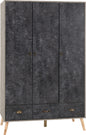 Nordic 3 Door 3 Drawer Wardrobe - Grey/Charcoal Concrete Effect