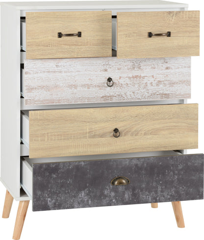 Nordic 3+2 Drawer Chest - White/Distressed Effect