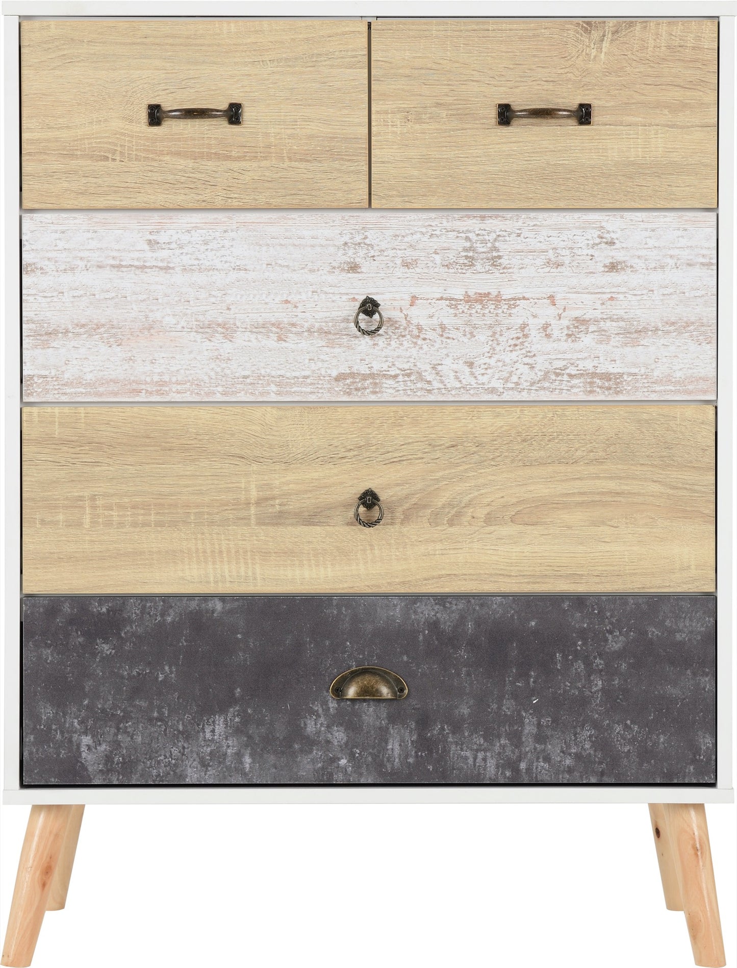 Nordic 3+2 Drawer Chest - White/Distressed Effect
