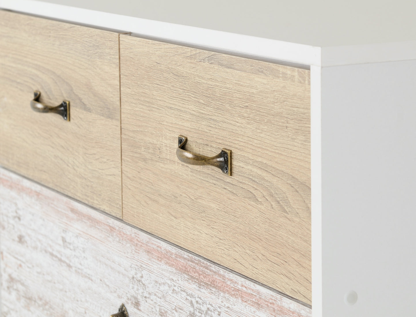 Nordic 3+2 Drawer Chest - White/Distressed Effect