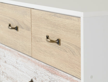 Nordic 3+2 Drawer Chest - White/Distressed Effect