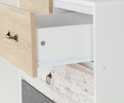 Nordic 3+2 Drawer Chest - White/Distressed Effect