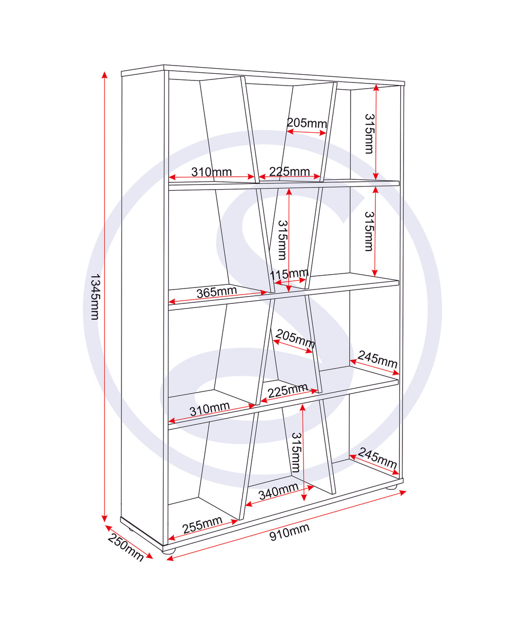 Naples Medium Bookcase - Black/Pine Effect