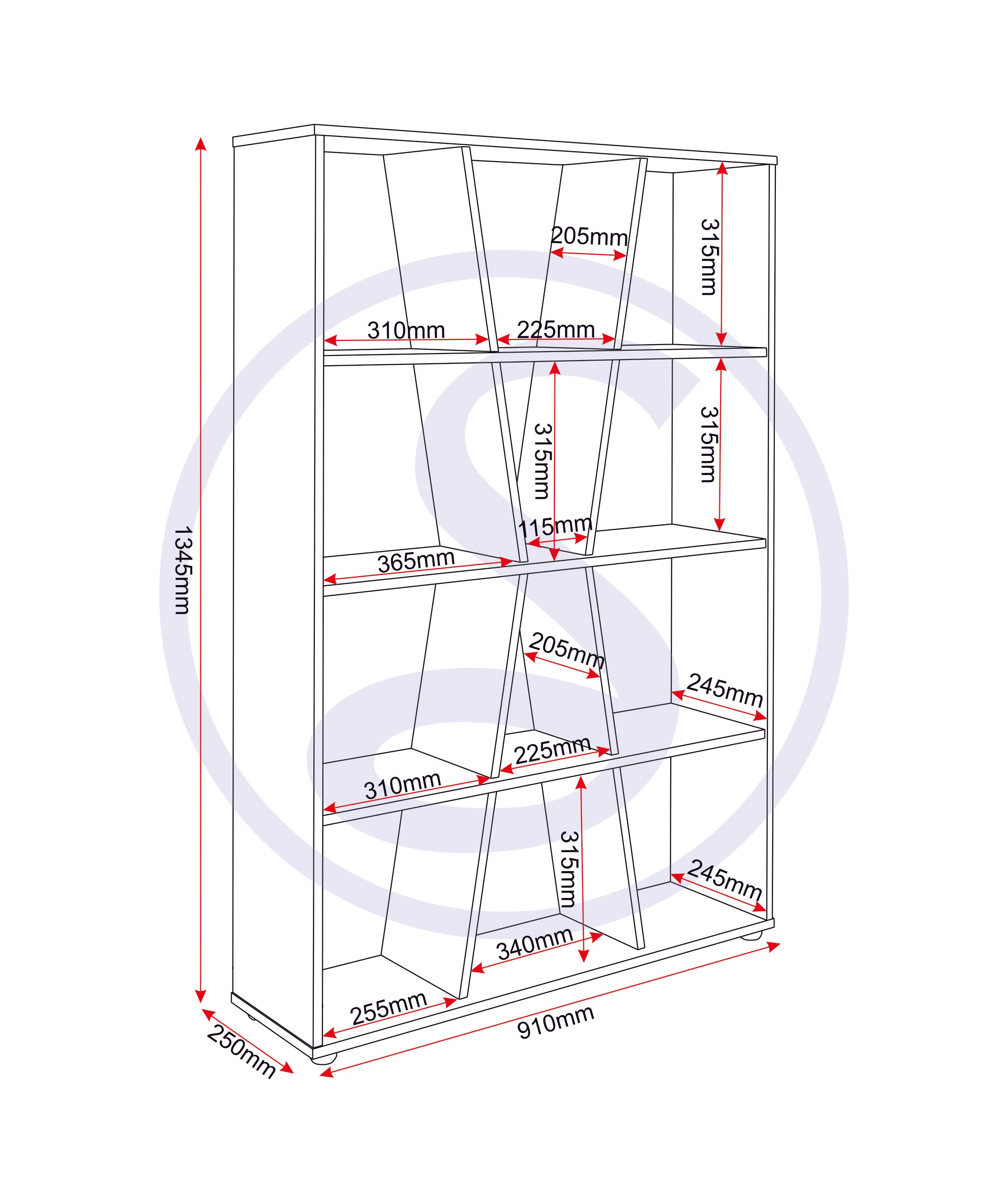 Naples Medium Bookcase - Black/Pine Effect