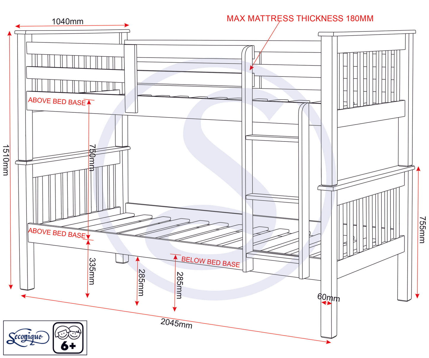 Neptune 3' Bunk Bed - White