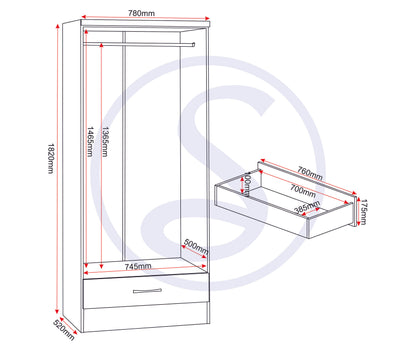 Nevada Mirrored 2 Door Wardrobe - 3D Effect Grey